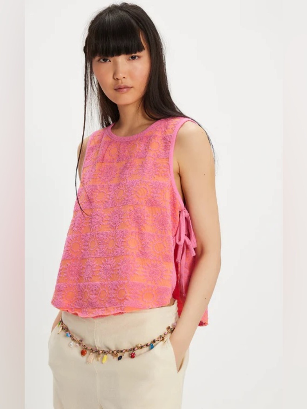 New Free People FP Pink Terry Towel Tank Top Shirt Blouse sz L